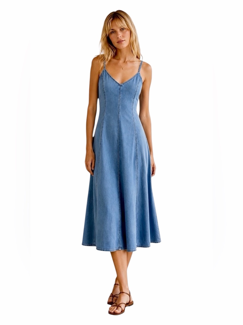GAP Blue Denim A-Line Midi Dress